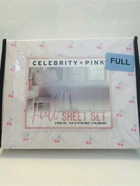 Celebrity Pink Full Size Sheet Set Soft Pink with Cherries